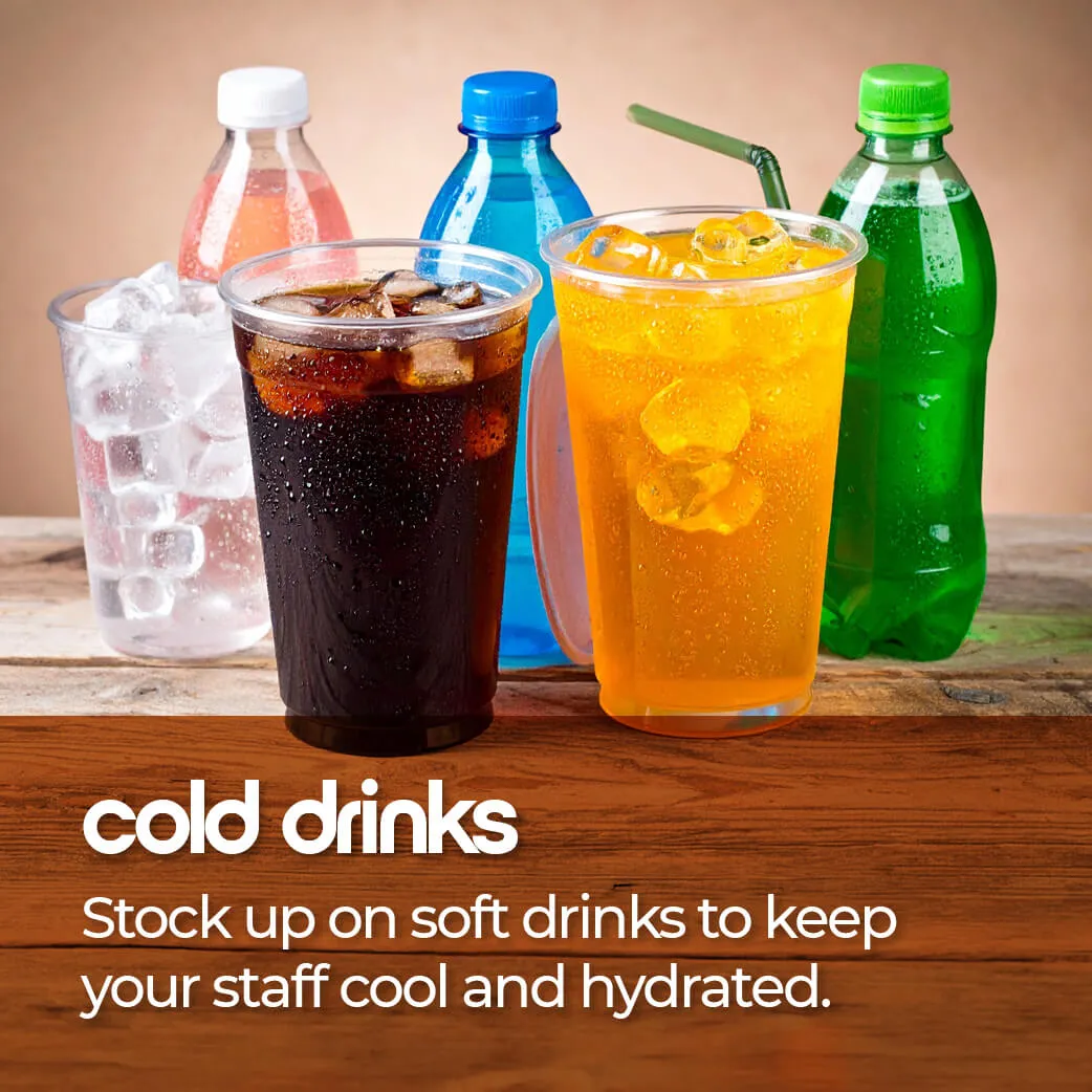 Stock up on soft drinks to keep your staff cool and hydrated.